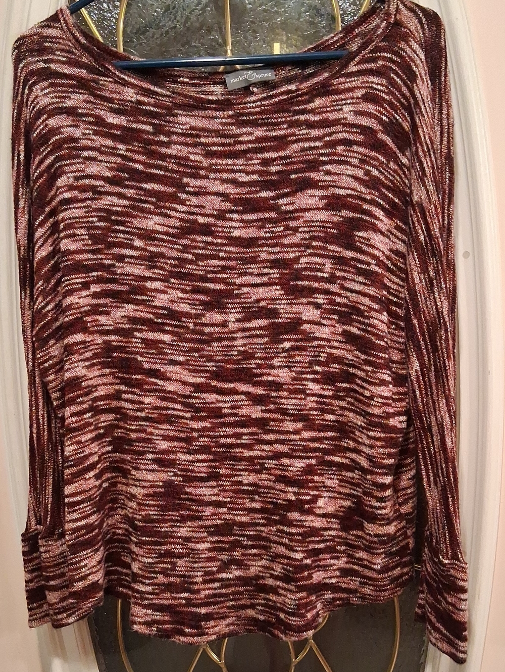Market & Spruce Marled Burgundy and Pink Crewneck Sweater